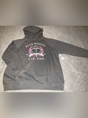 NWT Elle Woods Law Firm Graphic Hoodie Dark Gray with Pink Accent TORRID 2